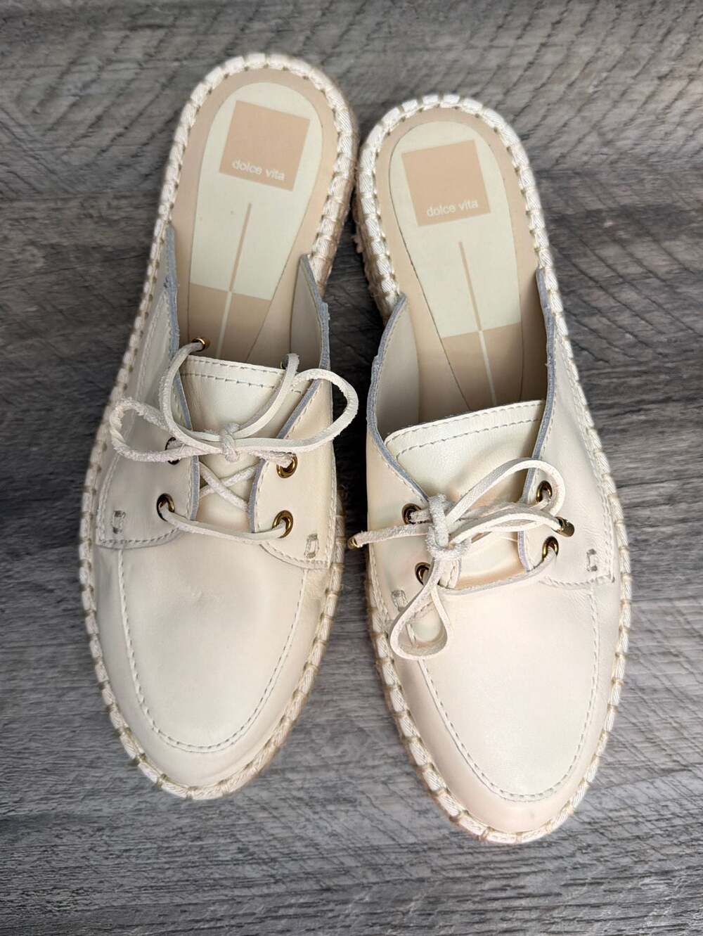 Dolce Vita Hatie Off White Leather Lace-Up Mules - Picture 2 of 6